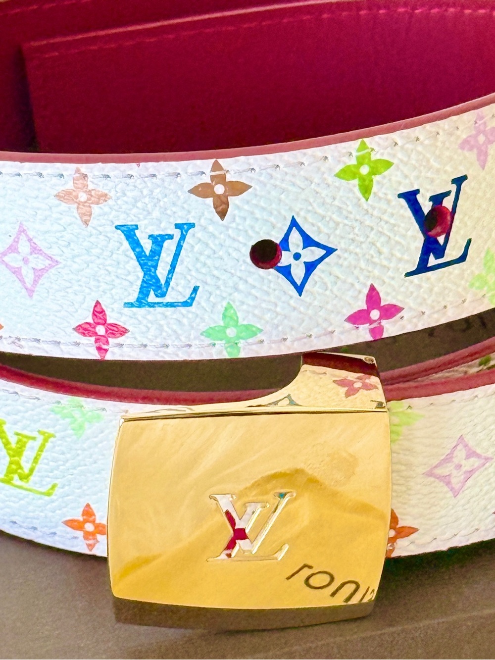 LOUIS VUITTON MURAKAMI MULTICOLOR BELT W/BOX AND DUST BAG SIZE 85/34